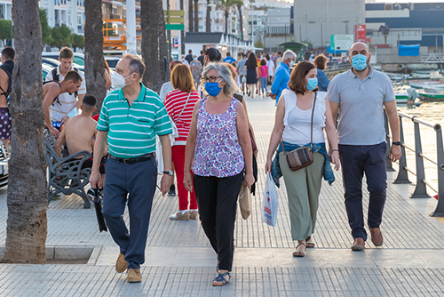 people wearing covid masks outside